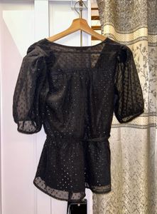 Black Polka Dot Wrap Top