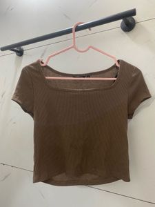 Brown Square Neck Top