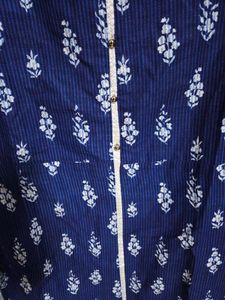 Blue Printed Kurti with White Trim
