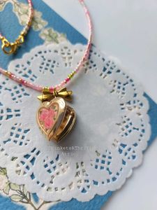 Hand painted Beaded Heart Locket Necklace