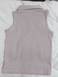 Striped Sleeveless Collared Top