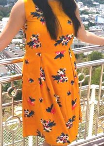 Yellow knee Length Dress Floral Print