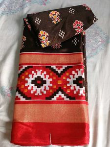 Brown & Red Floral Ikat Saree