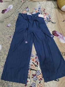 Denim Wide Leg Pants with Tie