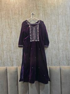 Velvet Embroidered Kurti – Deep Purple | M Size