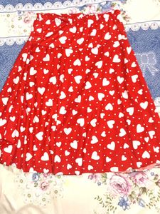 Red Heart Print Skirt