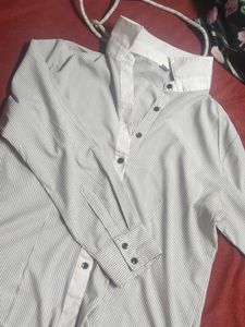 White And Black Striped Formal Shirt