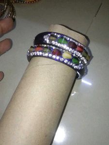 Violet Lak Glass, Studded Beaded Bangles Set of 2