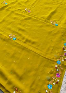 Mustard Yellow Georgette Saree hend work