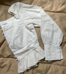 White Eyelet Embroidered Long Sleeve Top