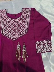 Maroon Embroidered Kurti