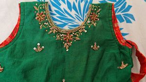 Beautiful Red And Green Baby Girl Pattu Frock