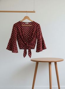 Polka Dot Tie-Front Crop Top