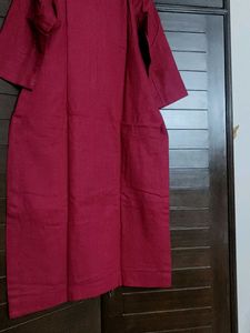 Maroon Cotton Embroidered Kurta