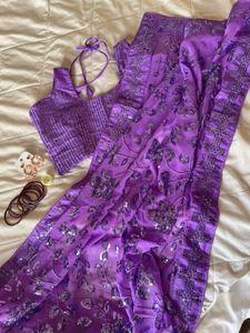 Bollywood y2k Purple sequins Saree