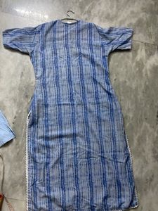 Blue Cotton Embroidered Kurta Set