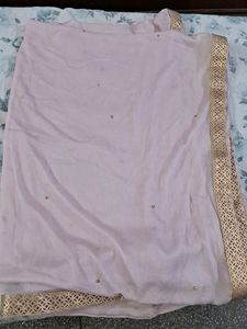 2.25mtr Light Baby Pink 4side Brod Lase Shiffon Dupatta Good Color