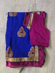 Blue Saree With Complementary Stitched Blouse