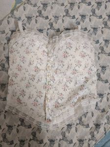 Floral Lace Trim Corset Top