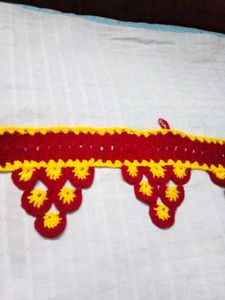 vibrant color crochet door hanging.