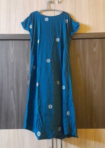 White Floral Printed Blue Kurti - Size L