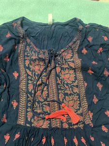 Navy Blue Tunic with Red Print