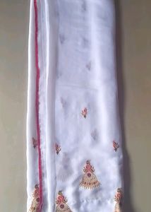 Graceful White Jhumka Chiffon Saree
