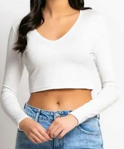 White Long Sleeve Crop Top With Freebie,😍