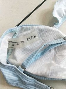XS Striped Ruffle Bikini Top(Shein)