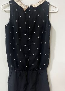 Cute Black Romper with Lace Collar