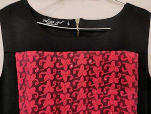 A-line Rose And Black Coloured Party Wear Dress