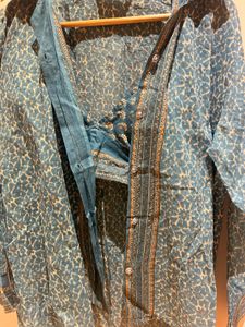 Teal Printed Bikini Top Set &amp; Shirt