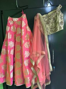 Elegant Pink &amp; Gold Lehenga Set