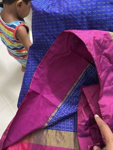blue pink pretty saree