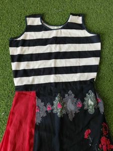 Floral &amp; Striped Black Red Ethnic Kurti Dress