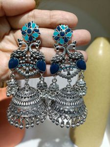 Blue Peacock Jhumka Earrings