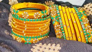 Silk Thread Bangles - Green &amp; Gold