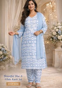Elegant Blue & White Kurta Set
