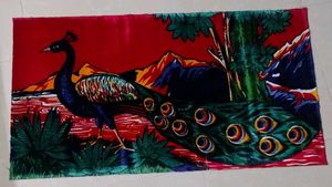 Peacock velvet scenery fabric painting