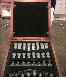 Glass Chest Set With Wooden Case