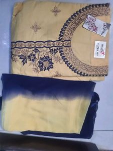 Cotton Unstitched Suit with Neck Embroidery | Soft