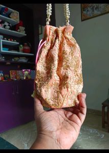 2 Gold Embellished Drawstring Potli Bags