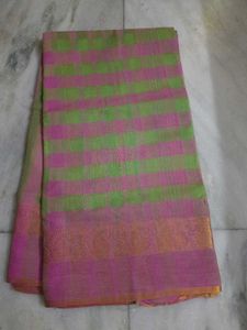 Pink & Green Tant Cotton Checkered Saree