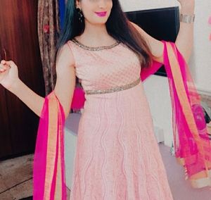 Adaah Designer Embellished Pink Anarkali Set