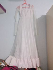 White Full Length Ethnic Gown With Organza Chunni