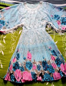 Floral Print Blue Maxi Dress