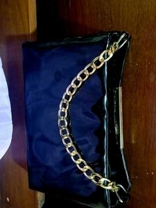 Black Clutch with Gold Chain