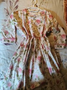 Pink Floral Cotton Kurta