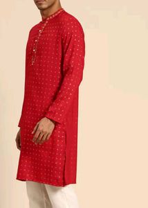 Men Red &amp; Gold-Toned Geometric Kurta