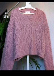 Knitted Pink V Neck Sweater
